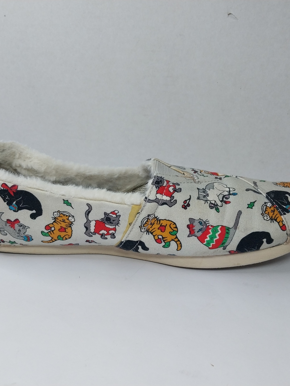 Toms Christmas Holiday Cats Belmont Shoes Gray Flats Women’s Size 8.5 Kitty Cat - Picture 7 of 10
